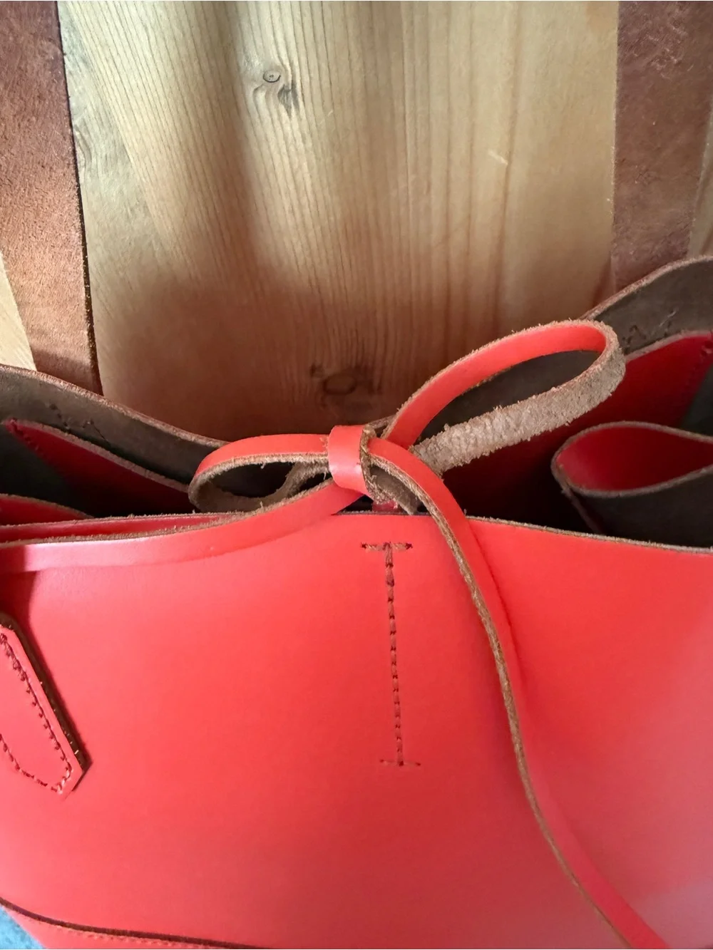 J. Crew Orange Leather Tote with Drawstring